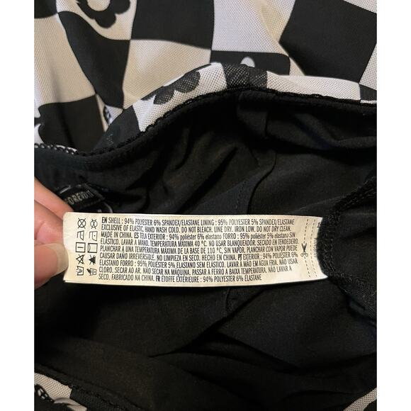 Forever 21 Black White Checkered Midi Pencil Skirt Medium Flower Butterfly Goth - Picture 7 of 9